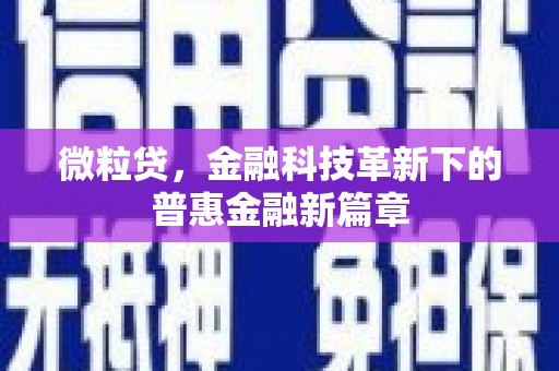 昌图微粒贷，金融科技革新下的普惠金融新篇章
